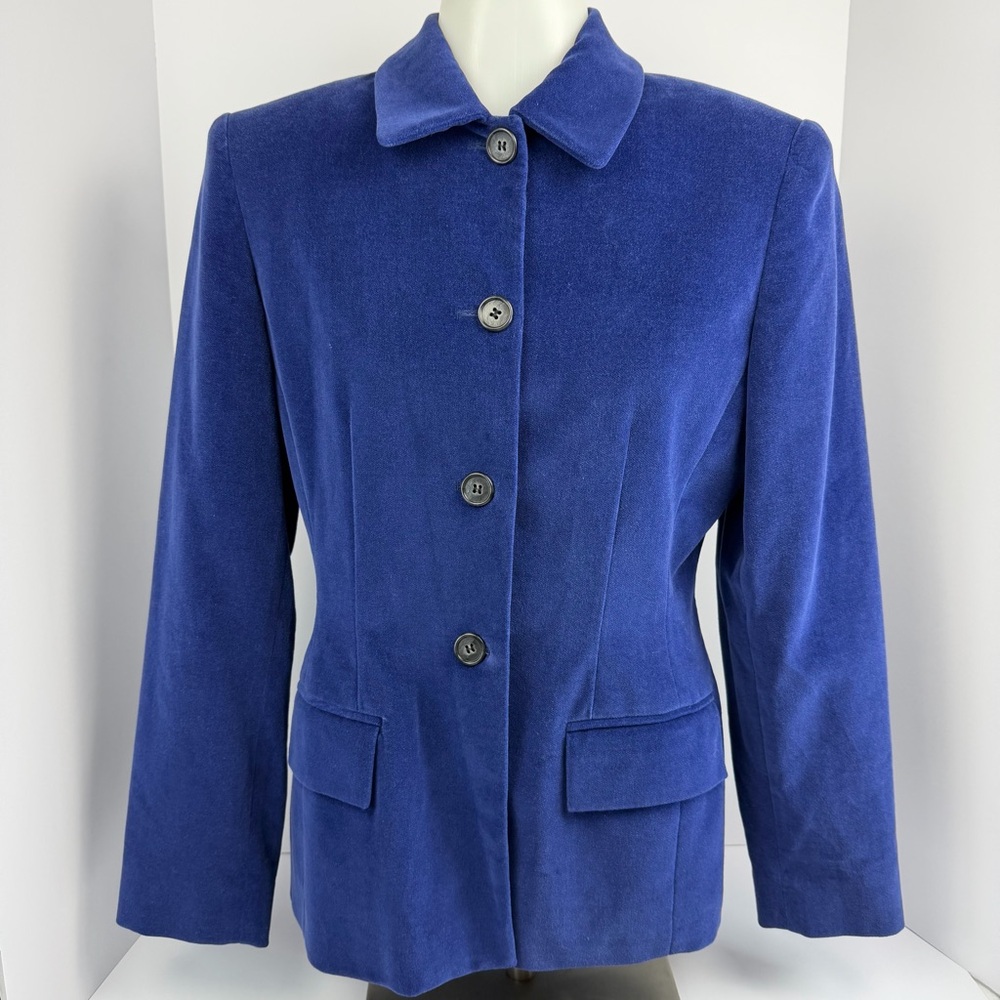 Evan Picone Navy Blue Cotton Blazer Jacket Women’s Size 6 Front Tailored